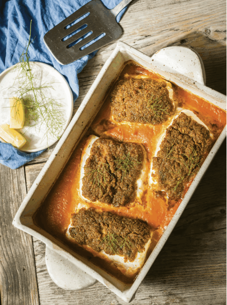 Eunice Power- BAKED HAKE with CHORIZO CRUMB