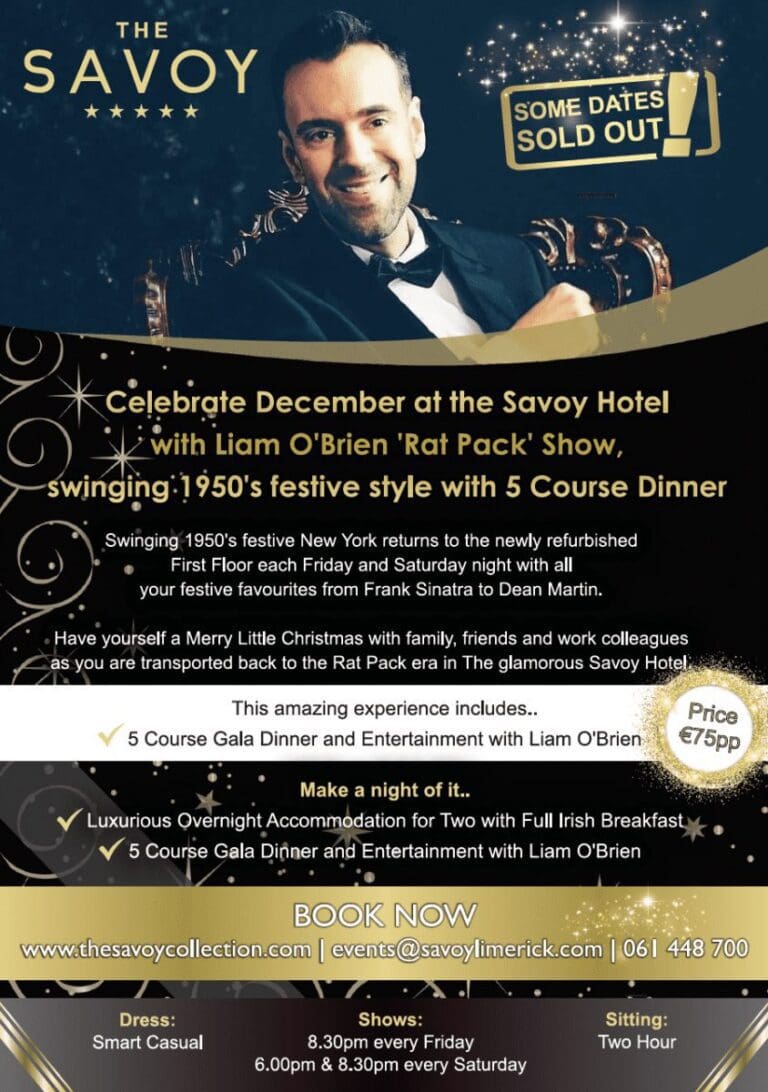 December at The Savoy Hotel with the Swinging 1950’s festive ‘Rat Pack’ Show and Five Course Dinner with Liam O’Brien