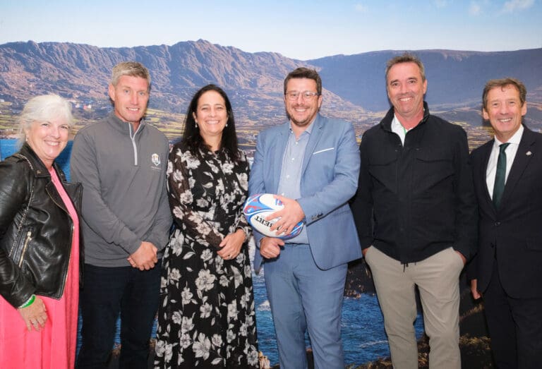 Tourism Minister Catherine Martin, rugby legend Ronan O’Gara and celebrity chef Kevin Dundon attend Team Ireland networking event