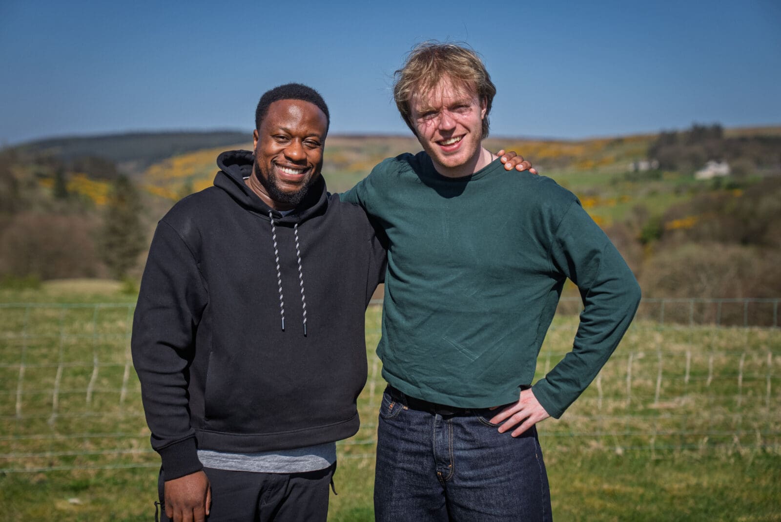 PIC 1 SHOWS: Popular British comedians Babatunde Aléshé (left) and Finlay Christie (right), at Dunfin Farm in Ballycastle, during filming for ‘Coast to Coas ...